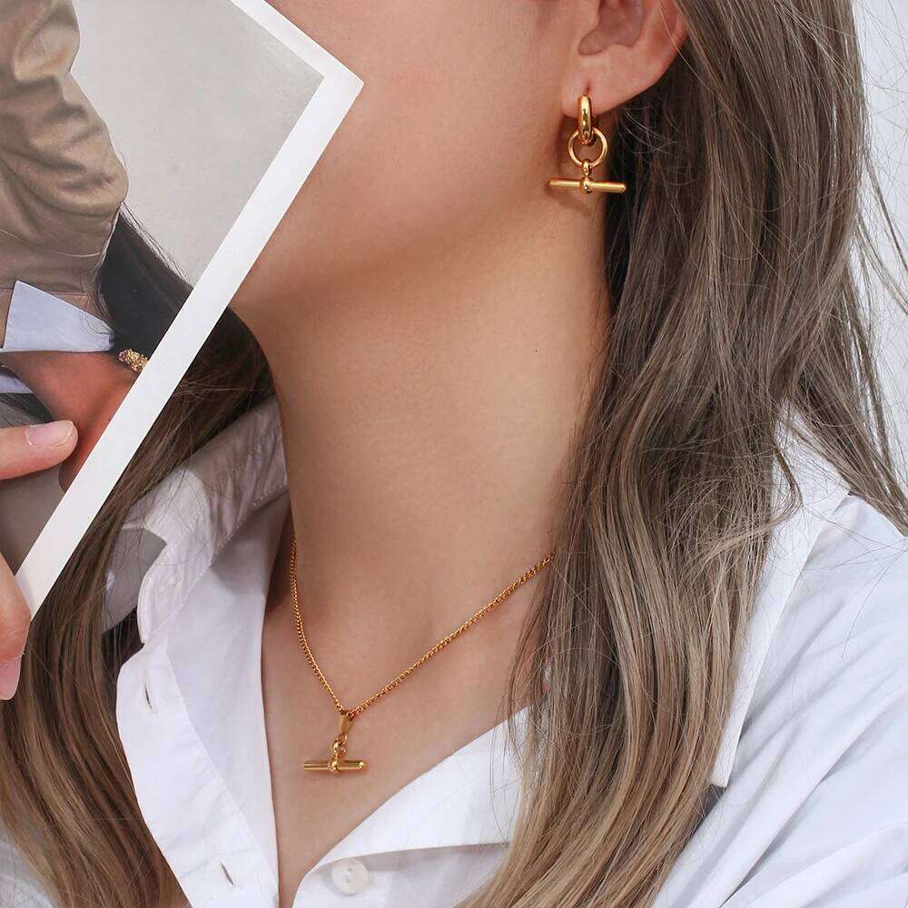 E.B.belle Stainless Steel 18K Plated Minimalist Design T Bar Pendant Necklace For Woman Girl's Ladies Gold Jewelry H260312