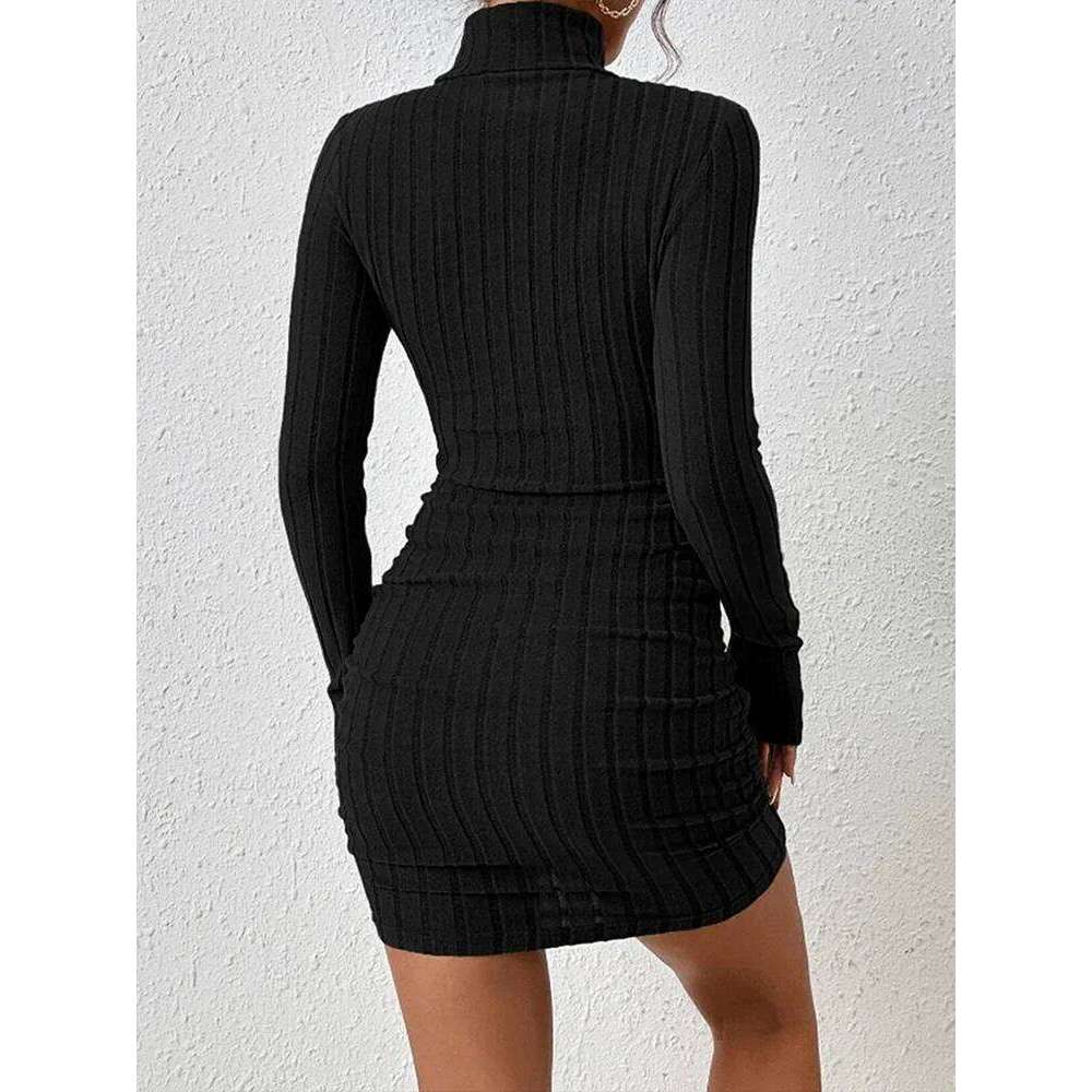 ALTGOTH 2024 Y2k Sexy Black Mini Women Alt Urtleneck Long Sleeves Sheath Dress Elegant Casual Solid Party Dresses Female Z260314