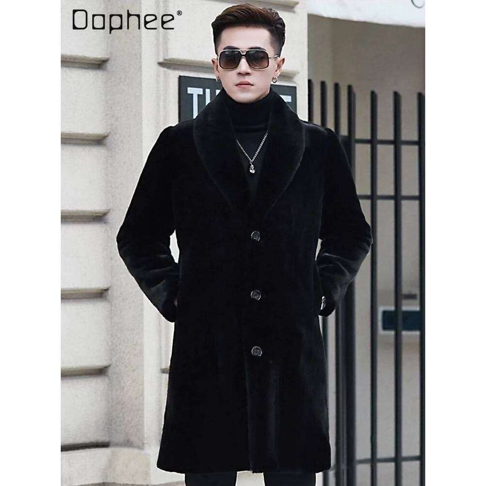 High-end Luxurious Stylish Men's Eco-friendly Coat Mid-length Overcoat 2025 Winter New Faux Mink Fur Coats Z260313