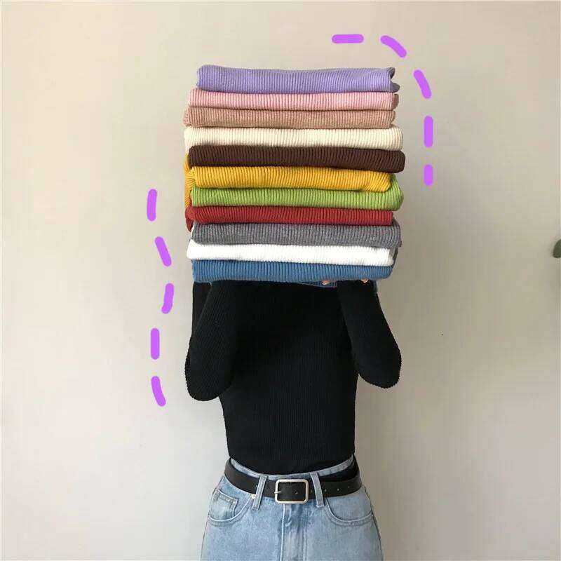 Women Heap Turtleneck Autumn Winter Sweater New Fashion Pullover Elastic Knit Ladies Jumper Casual Solid Soft Female Basic Tops Z260313