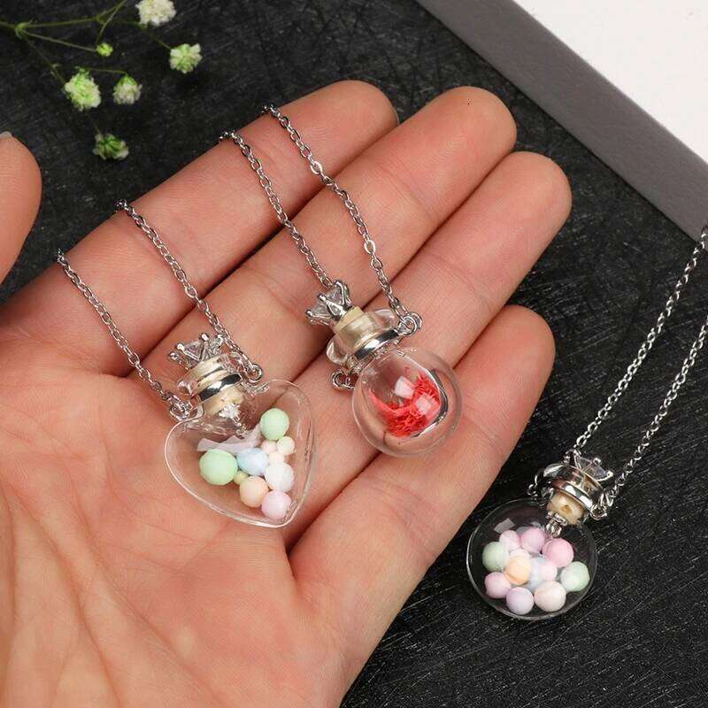 Transparent Heart Bottle Necklaces Titanium Steel Chain Make a for Wish Blood Vial Necklace Women Jewelry H260312