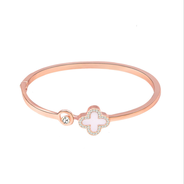 Direct from the manufacturer: Korean-style fashionable lucky four-leaf clover simple rose gold bracelet, versatile and trendy open bracelet