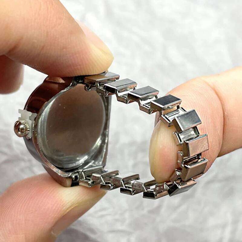 Kiss Simple Silver Color Creative Quartz Dial Finger Rings Couple Women Men Elastic Strap Metal Clock Ring Jewelry H260312