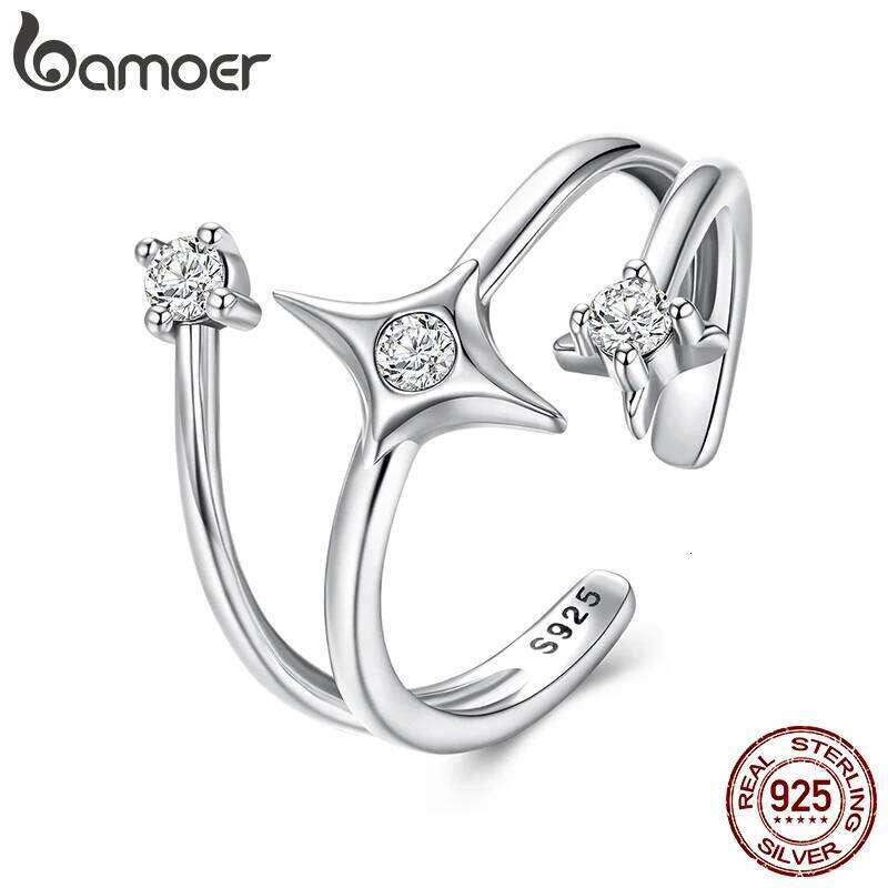 BAMOER Solid 925 Sterling Silver Starry Adjustable Ring Three-layer Minimalist CZ Jewelry Birthday Gift Original for Women H260312