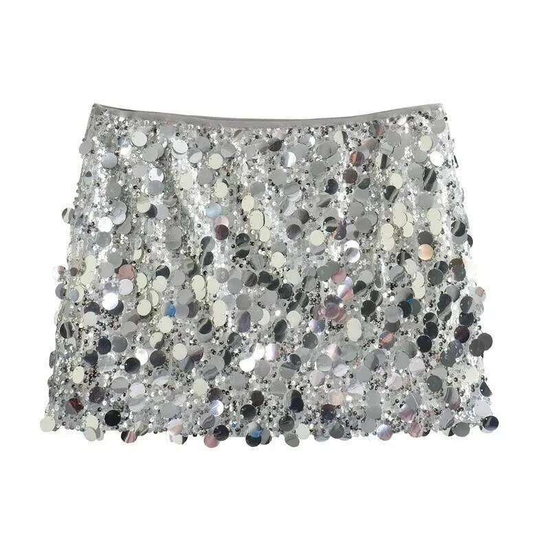Silver Sequin High Waist Mini Skirt Woman Fashion Shiny Glitter Elegant Short For Women Y2k Skirts Z260314