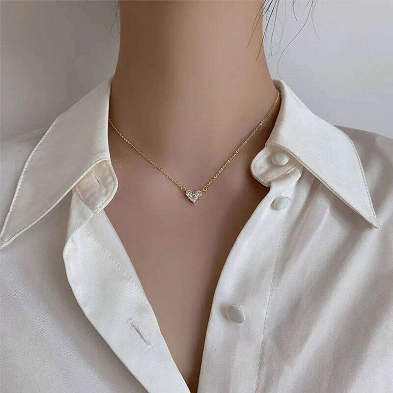 ANENJERY Silver Color Zircon Heart Necklace for Women Shiny Clavicle Chain Jewelry Gift Wholesale H260312
