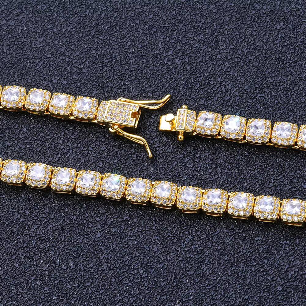 NUOYA Wholesale Premium 5mm Cluster Tennis Chain Choker Necklace Gold Plated Iced Out Diamond Chain Necklaces for Women