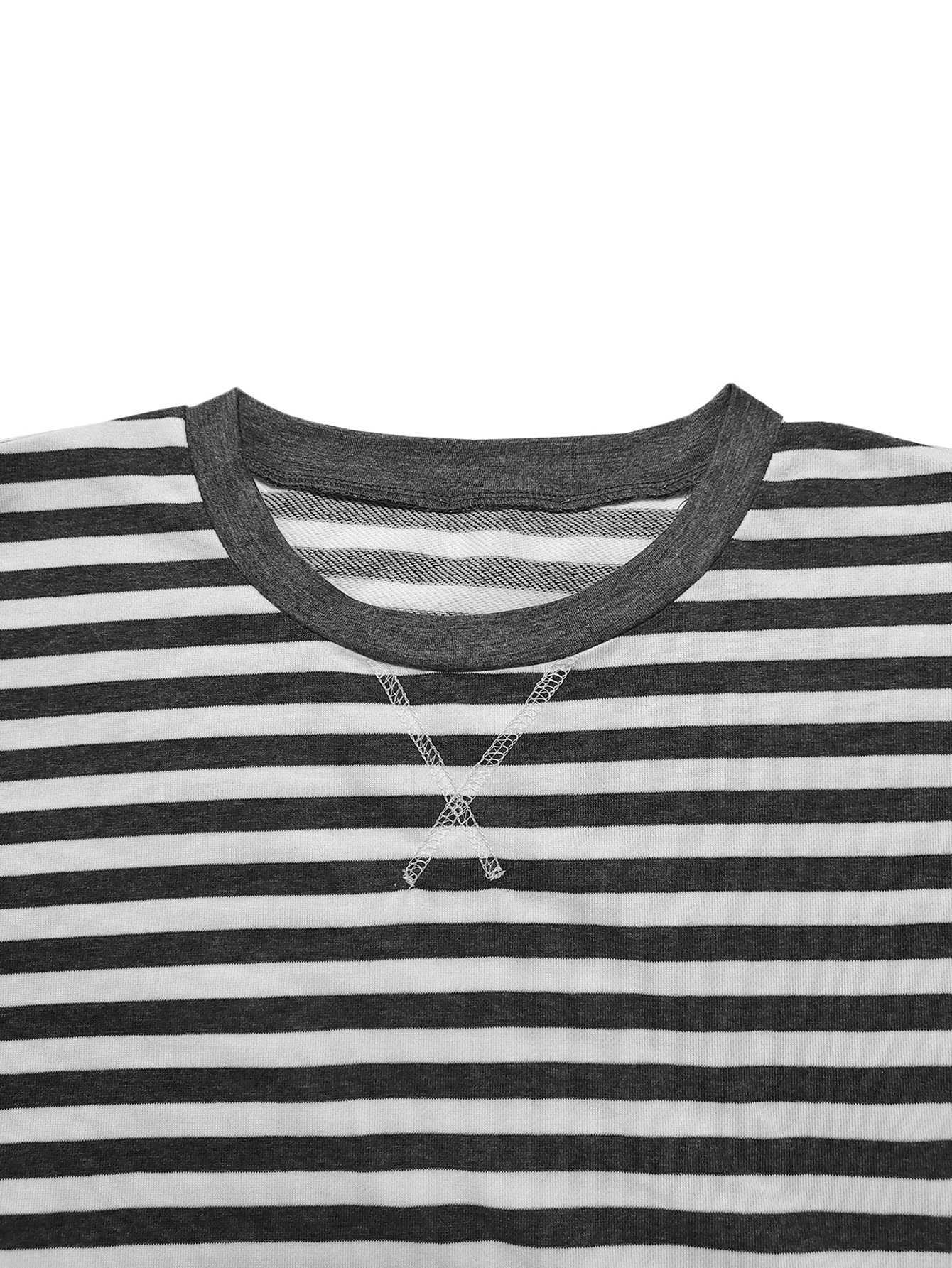 Women Striped Long Sleeve Two-Piece Set Loose wiTH PoCKets Casual Sportswear Outfit for Outdoor Shopping M260313