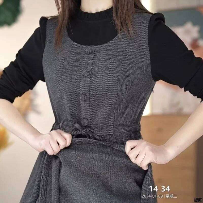 2025 Western Style Spring Autumn New Fashion Fake Two-piece Women's Waist Long Sleeve Dress Z260314