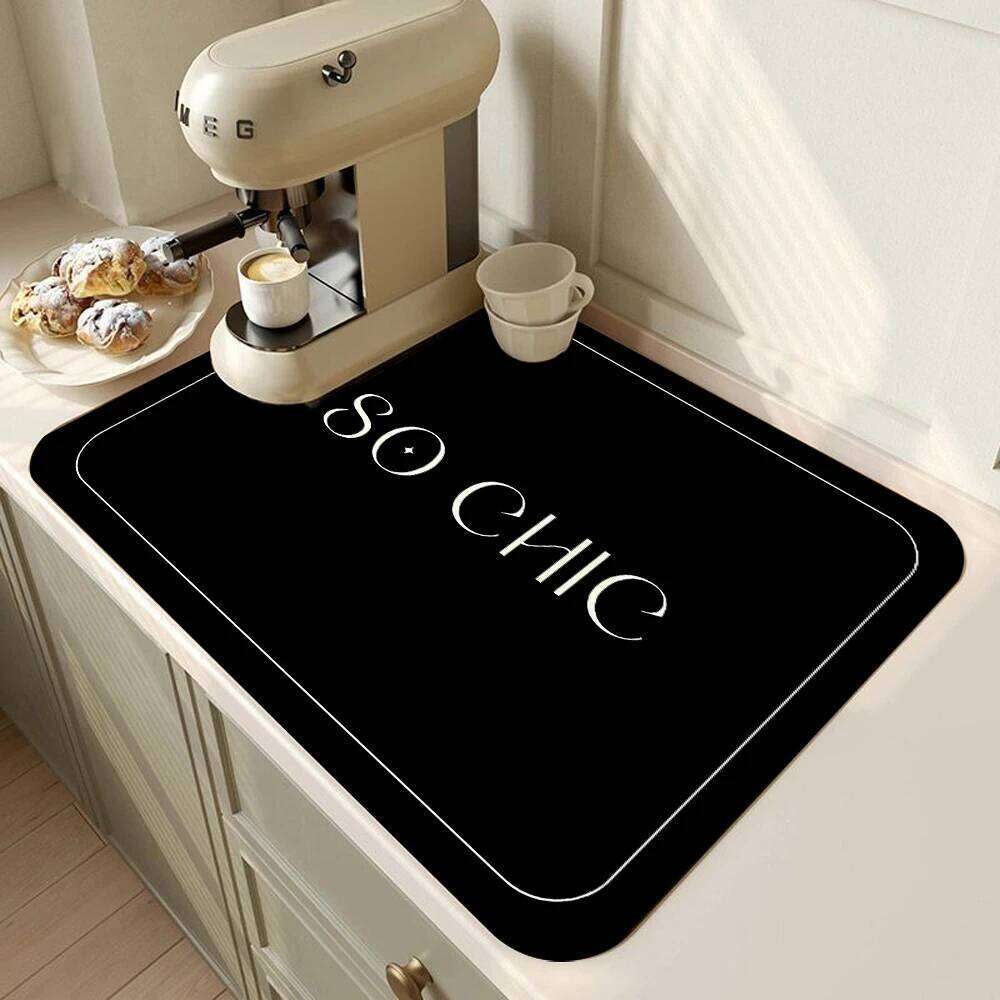 Vintage French Style Printed Coffee Machine Kitchen Counter Quick Water Absorption Utensil Drying Desktop Drainage Mat 26H0313