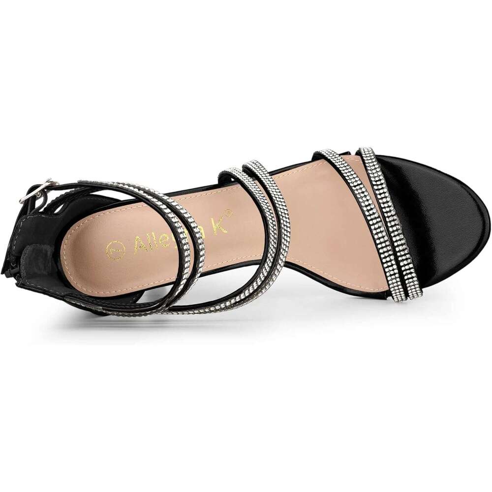 Women S Ankle Strap Rhinestone Stiletto Heeled Sandals MOJIDASHU