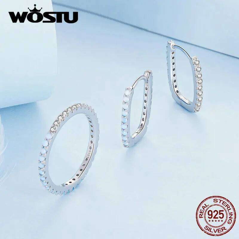 WOSTU 925 Sterling Silver Rainbow Blue Fire Opal Clear Zircon Simple Engagement Rings For Women Classical Roud Stacking Ring New H260312