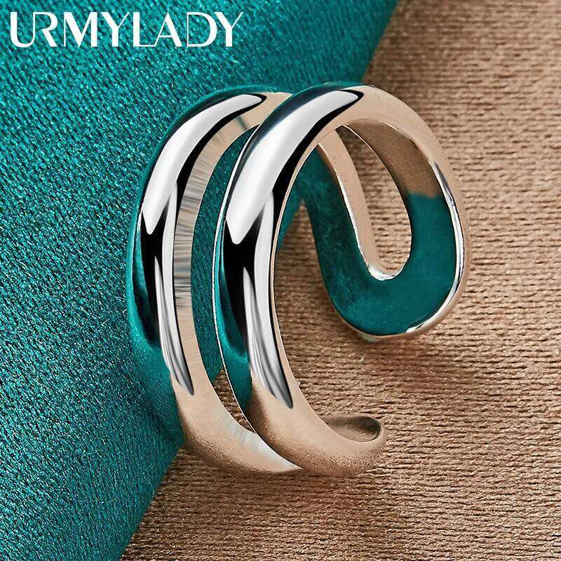 URMYLADY 925 Sterling Silver Double Round Adjustable Ring For Women Wedding Charm Engagement Fashion Jewelry H260312