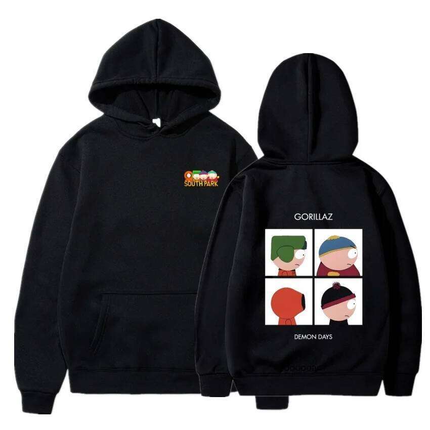 South Park Anime Pattern Fashion Warm Coat Men's Autumn and Winter Season Street Black Long Sleeve Hoodie Z260314