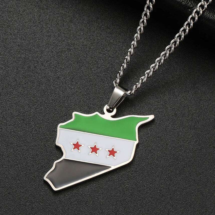 LIKGREAT Trendy Syria Flag Pendant Necklaces Stainless Steel Syrians Map Hiphop Jewelry Gift for Women Men H260312
