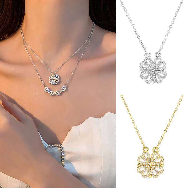 1pc Lucky Cr Fashionable Folding Heart Necklace Trendy Party Jewelry Decoration For Girl Girlfriend Women H260312