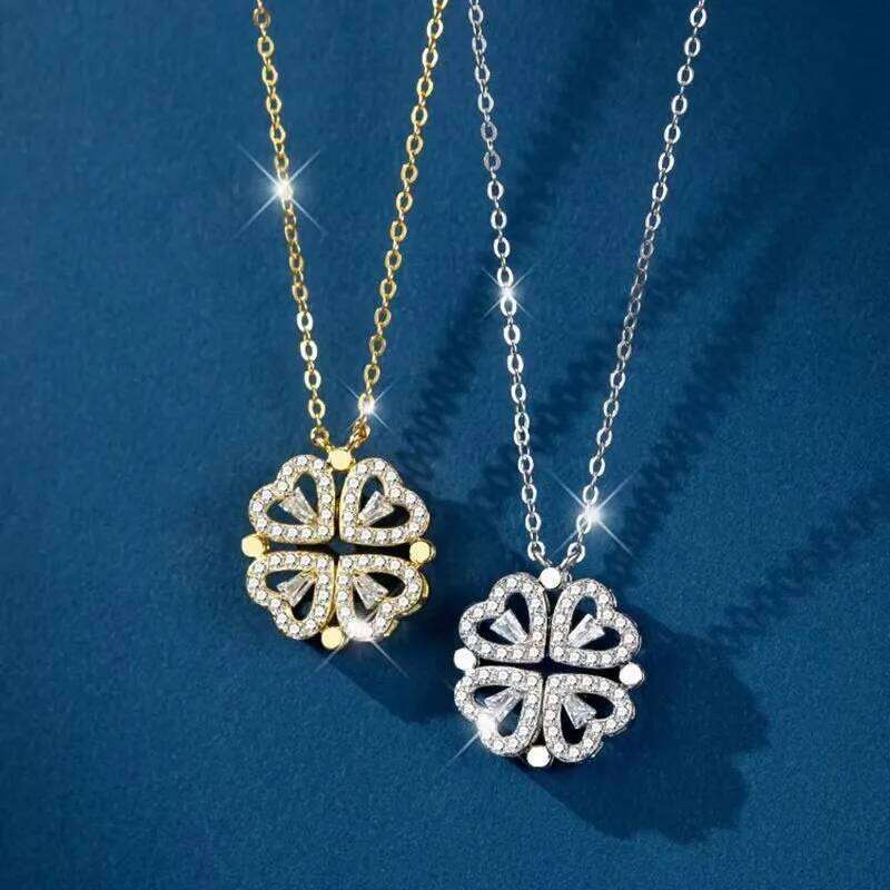 Women Titanium Steel Deformable Heart Pendant Necklace -Shape Grass Neck Jewelry Chain Drop Shipping H260312