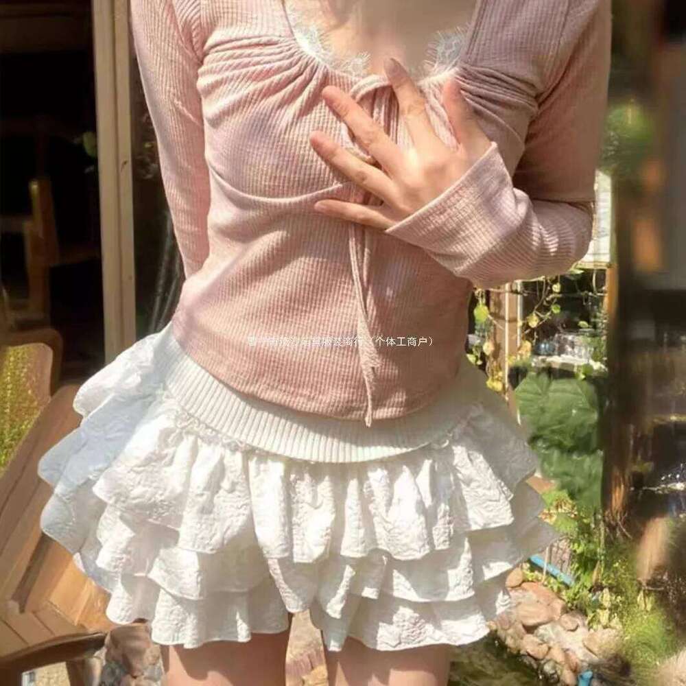 Women Kawaii Lolita Shorts 2024 Summer Ruffles Layered Patchwork High Waist Mini Skirts Girl Sweet White Pleated Skirt Z260314