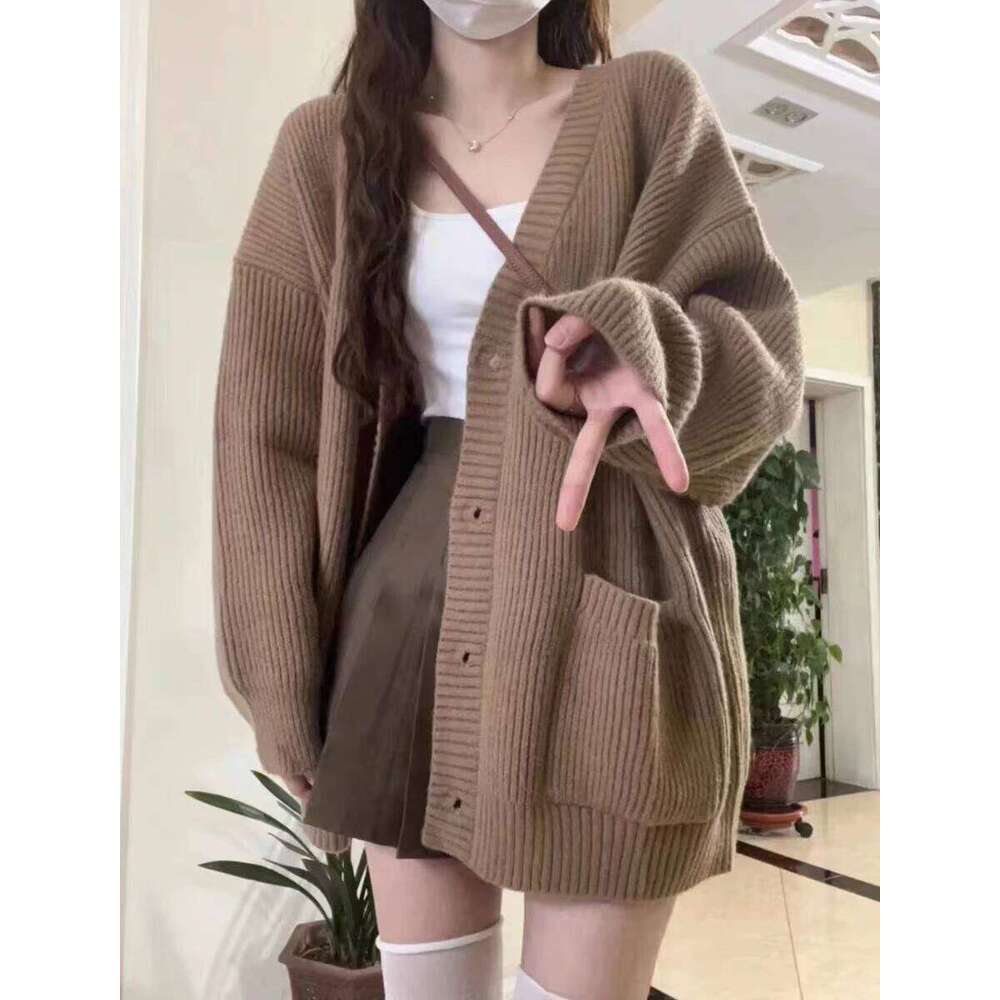 Women Chunky Cardigan Sweaters Button Up V-neck Front Pocket Soft Knitted Jacket Cozy Vibe Teen-girl Fall Winter Outfit Z260313