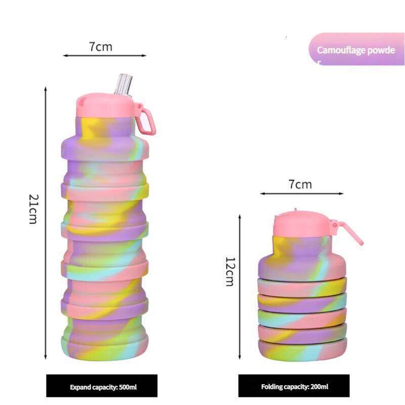 New Portable Silicone Water Bottle Retractable Outdoor Travel sports kettle 500ML Folding cup for household kitchen Z260314