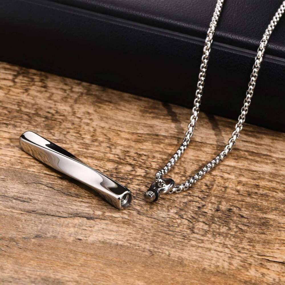 Ashes Urn Necklaces for Men,Waterproof Stainless Steel Mobius Vertical Bar Pendant Collar with Funnel,Memorial Keepsake Gift H260312