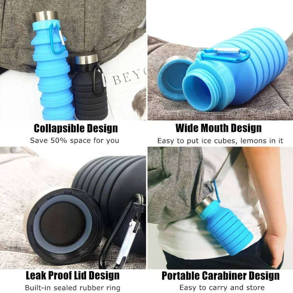 550ML Portable Collapsible Bottle BPA Free Leak Proof Silicone Reuseable Outdoor Camping Foldable Sport Water Bottles Z260314