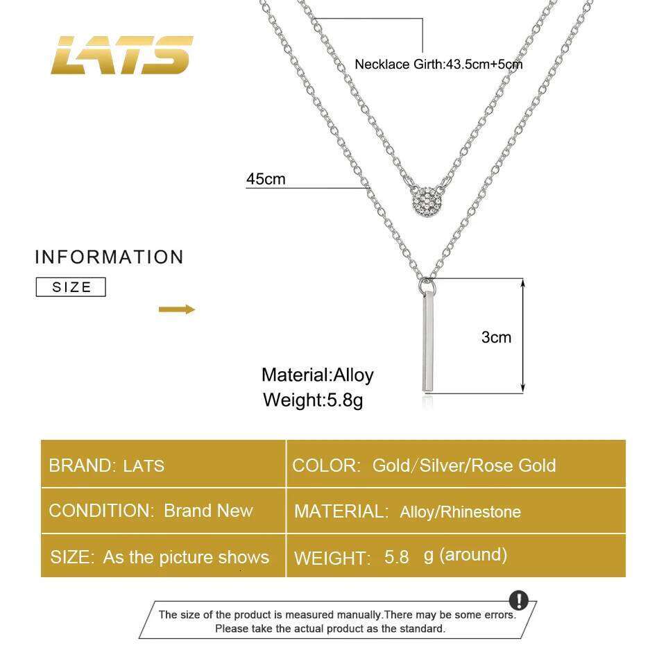 LATS New Shiny Round Plate Rose Gold Color Exquisite Double Layer Clavicle Chain Necklace Jewelry for Women Gift H260312