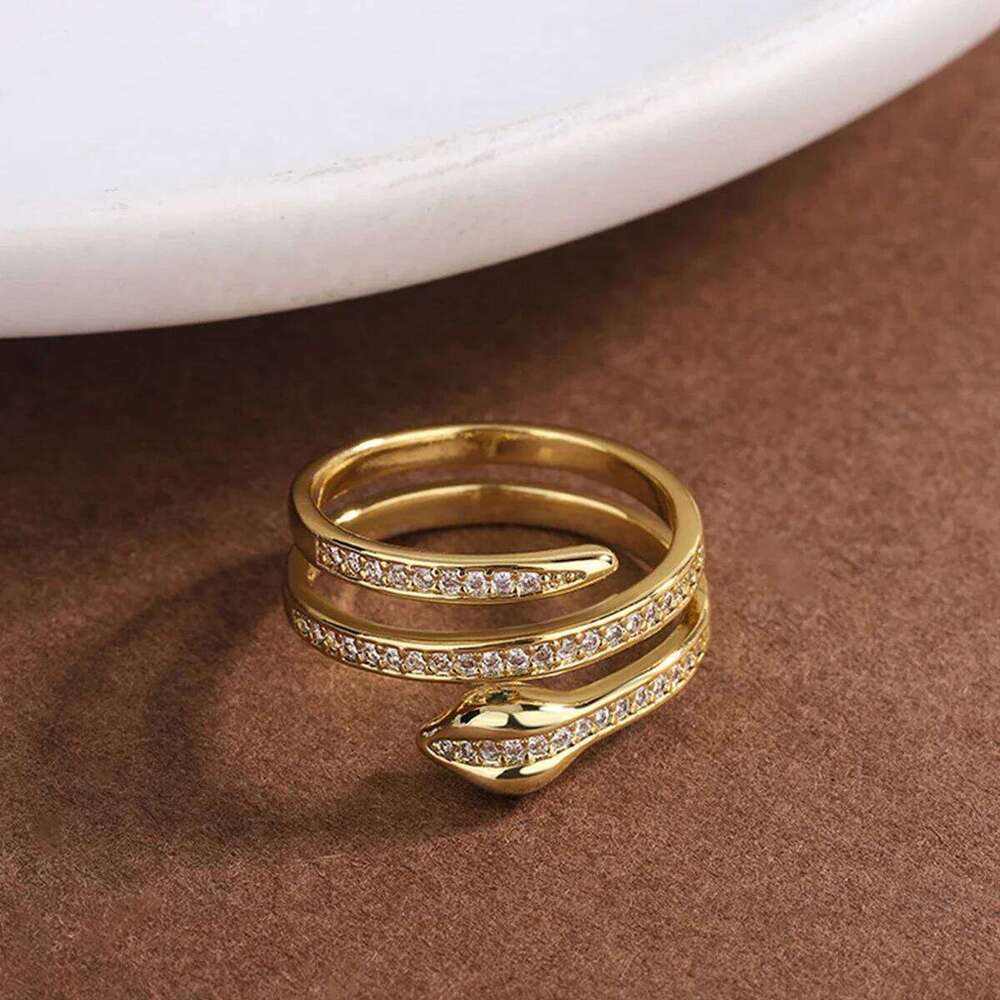 Vintage Snake Rings for Women Men Stainless Steel Serpentine Shaped Opening Adjustable Zircon Ring Punk Hip Hop Jewelry Gift H260312