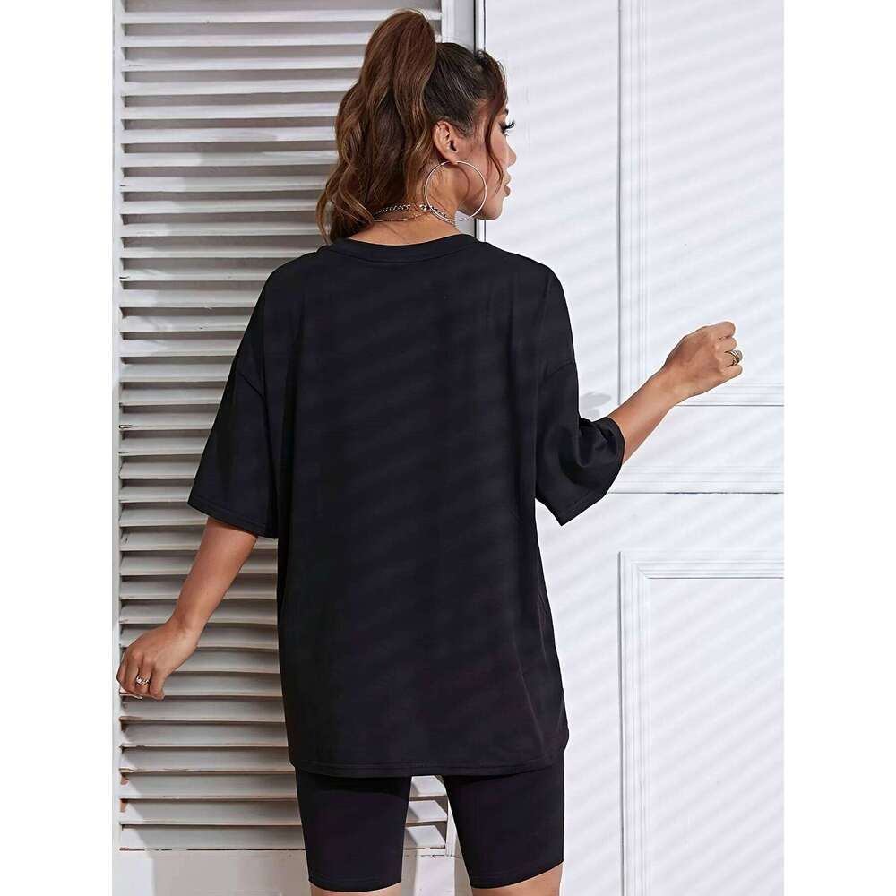 Women'S Letter Print Casual T-Shirt, Polyester Knit Fabric, Regular Length, Crew Neck, Fashion Top for All Seasons Z260314
