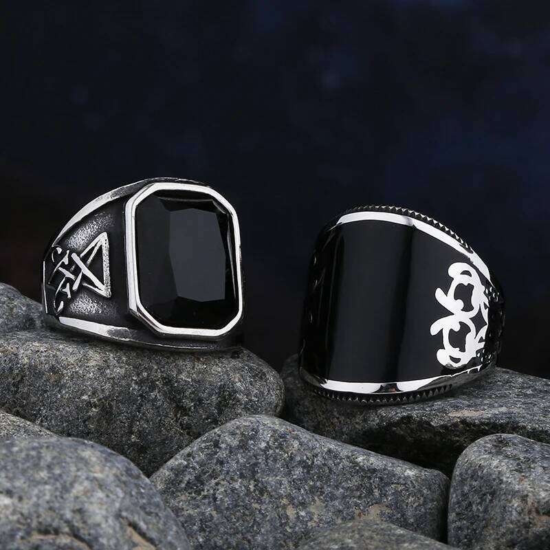 Simple Fashion Stainless Steel With Black Agate Stone Rings For Men Women High Quality Wedding Jewelry Gifts Dropshipping H260312