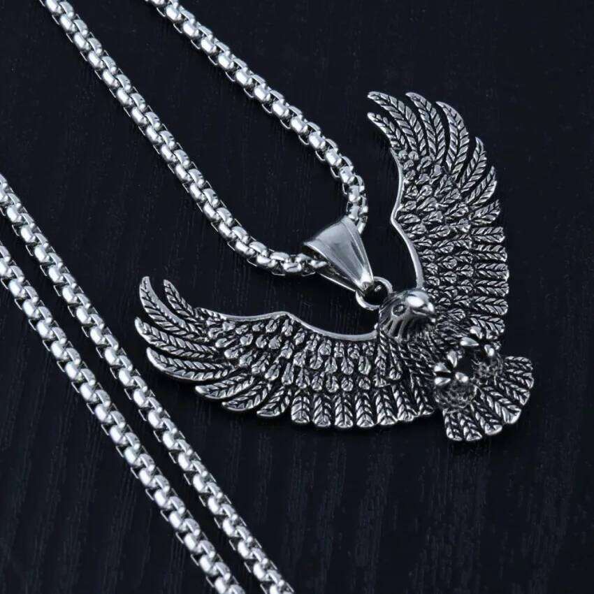 Flying Eagle Pendant Necklace Hip Hop Punk Stainless Steel Chain Men's Jewelry Vintage Rapper Rock Accessories Gift 2025 New H260312