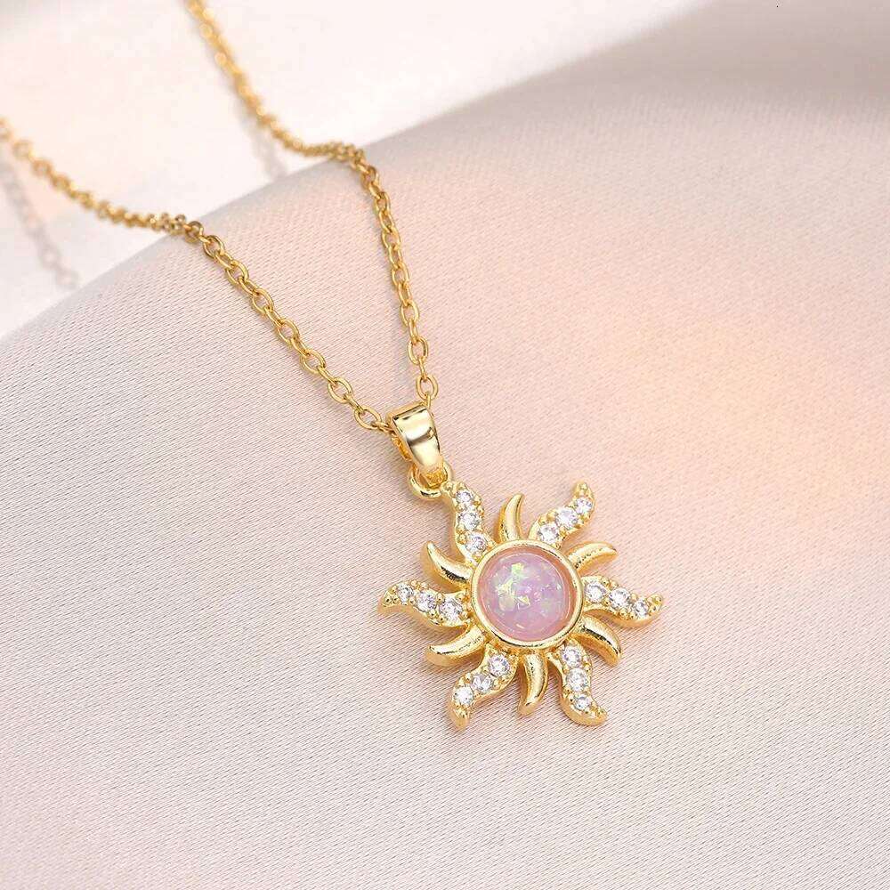 Necklace, Woman Jewelry ,Fashion Wedding Party Accessories Gold Plated, Opal Sun Pendant ,Rapunzel Choker, Gift H260312