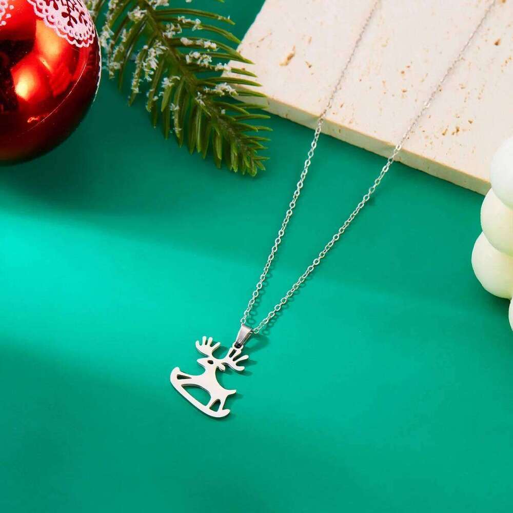 Silver Color Stainless Steel Christmas Pendant Necklace For Women Men ly Santa Claus Xmas Tree Deer Snowflake Choker Jewelry H260312