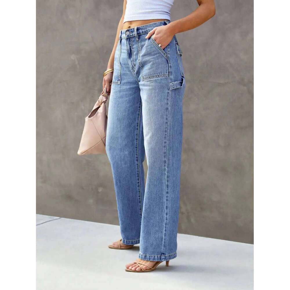 Women's Light Blue Wide Leg Straight-Leg Jeans - Stylish and Comfortable Denim Pants for Effortless Fashion Z260313