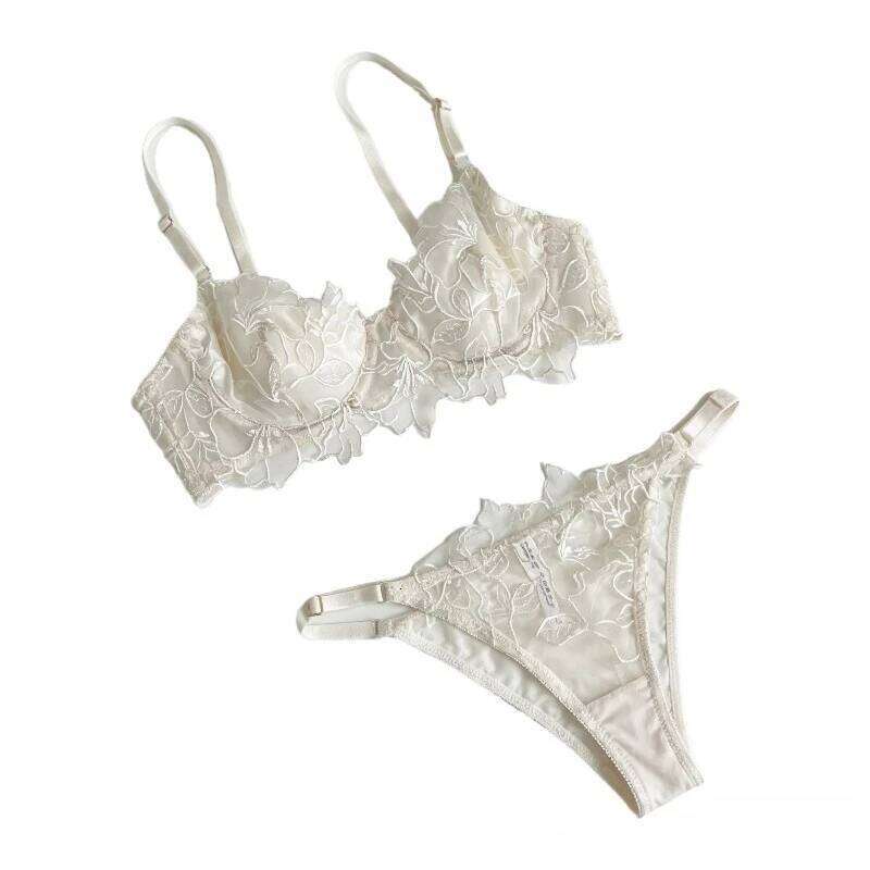 Padded Bra Small Bust | Lace Embroidered & Mesh Underwear Set with Soft Underwire, Comfortable Demi Cup Sexy Tushy Panty PP