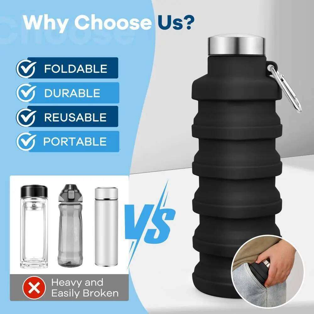 17oz Collapsible Silicone Leakproof Foldable Eco-Friendly Lightweight Sport Water Bottle Hiking Z260313