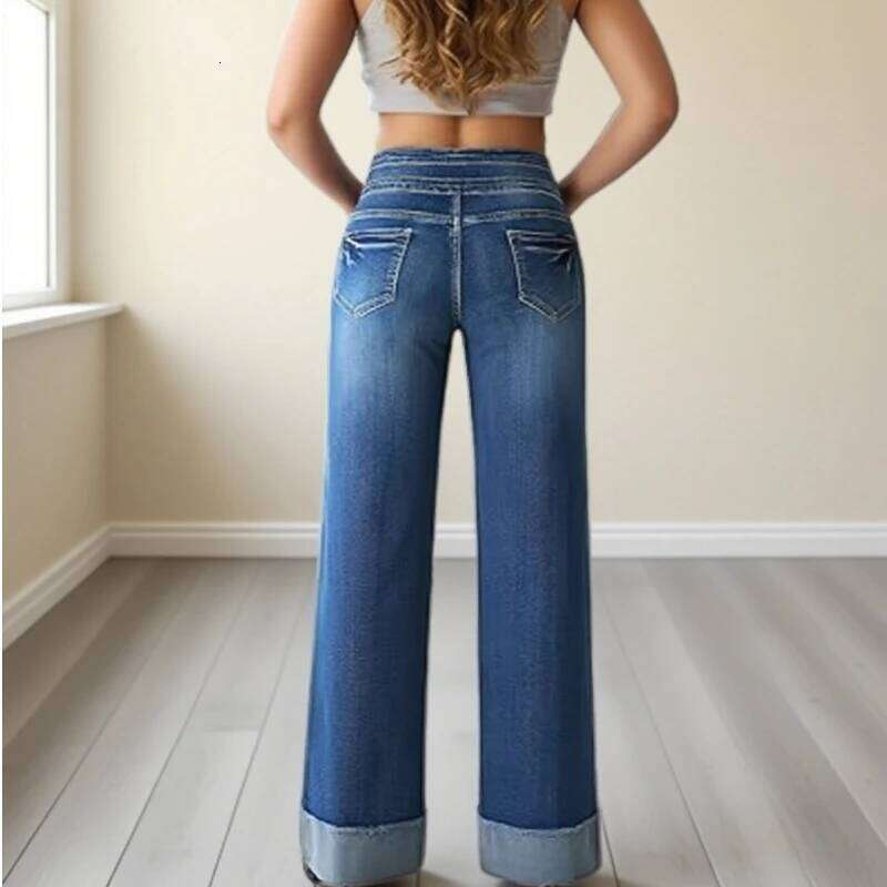 Women Jeans Stretchy High Waist Wide Leg Denim Pants Flared Trousers Loose Straight Fit Fashion Comfortable Casual Wear Z260313