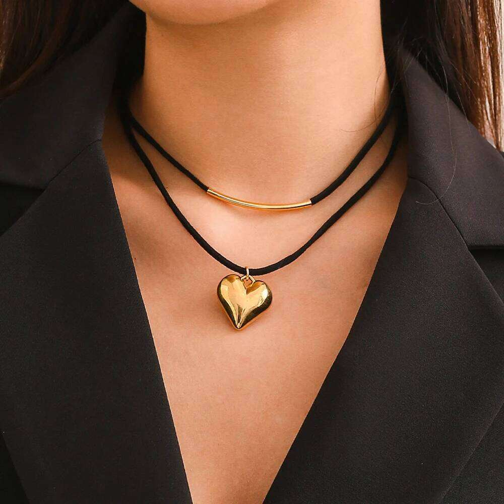 YWZIXLN Trend Elegant Jewelry Big Heart Pendant Golden Color Unquie Women Fashion Necklace Wholesale N0435 H260312