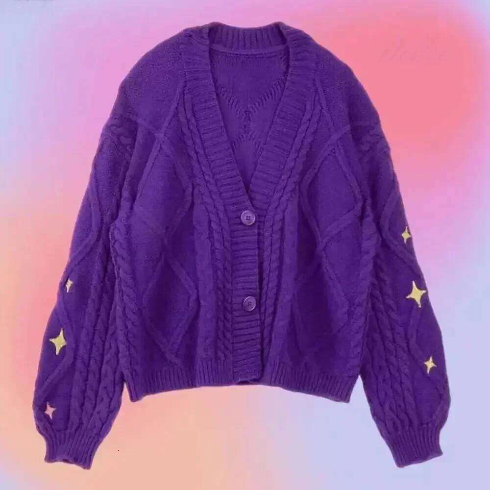 Speak Now TS Golden Star Embroidery Button Up Purple Sweater TV Album Cardigan Gift Fall Winter Vintage Outfit Z260313