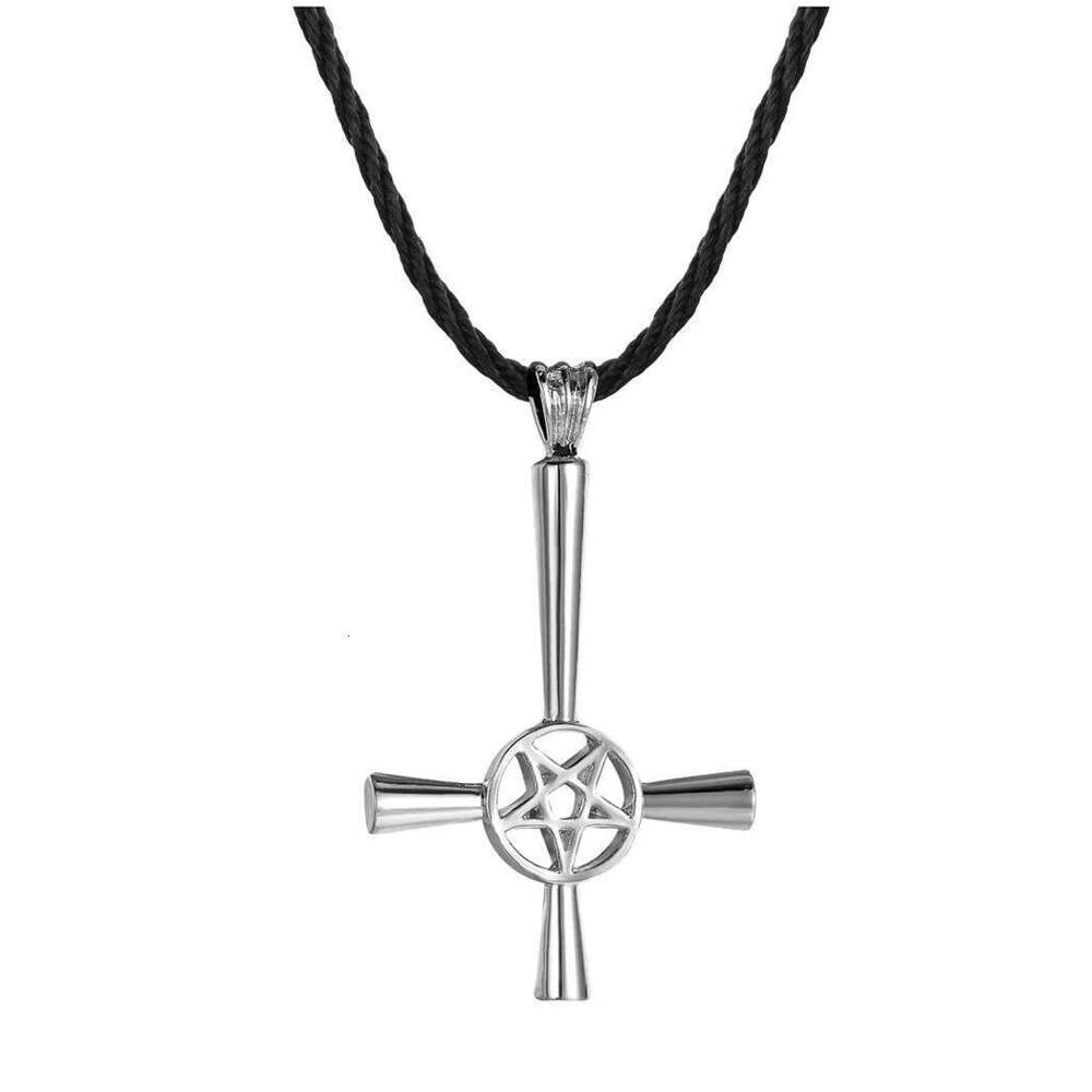 Kinitial Retro Inverted Pentagram Cross Necklaces Upside Down Lucifer Satan Satanic Symbol Pendant Necklace for man Punk Jewelry H260312