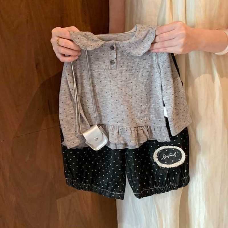 Women's Knits & Tees Spring and Autumn Stylish Polka Dot Long Sleeve Girls' Top, New Korean Style Versatile Girls' Cotton Ruffle Soft T