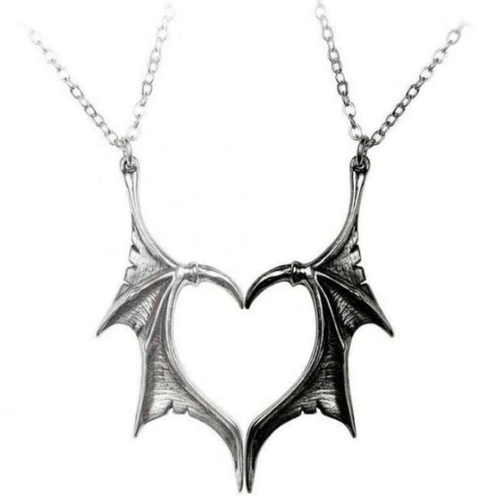 Gothic Devil Wings Pendant Necklaces for Women Men Retro Animal Bat Heart BFF Best Friend Couple Necklace Punk Hiphop Jewelry H260312