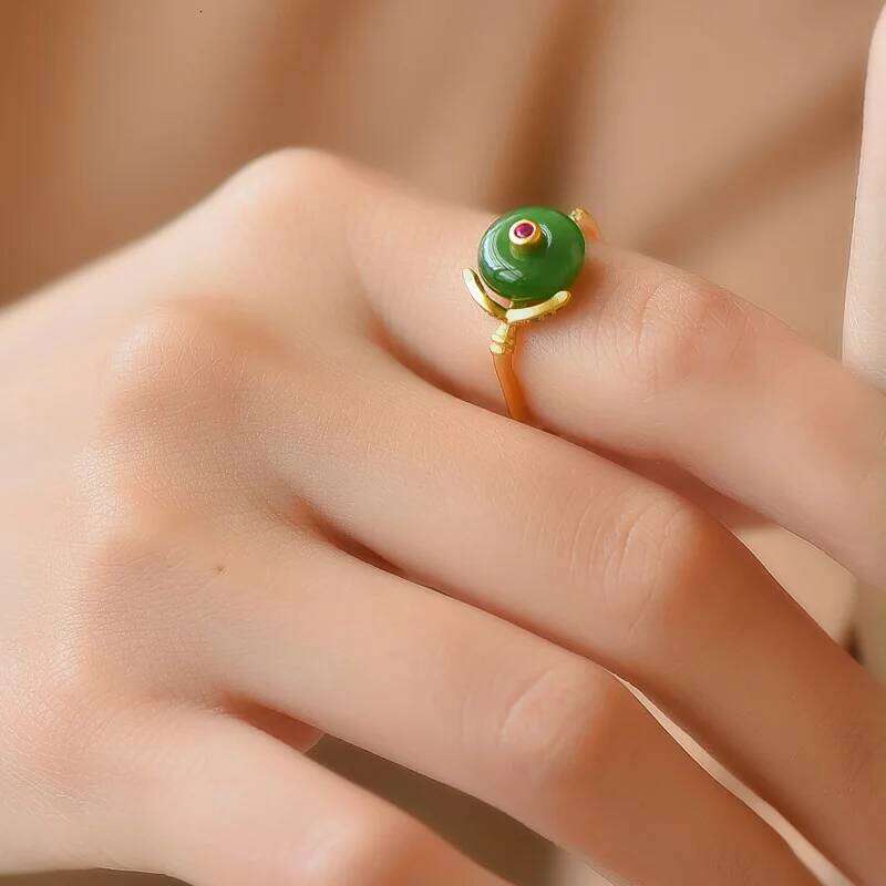 Ancient gold craft Natural Hetian jade vintage charm unique square design rings for women adjustable stylish fresh party jewelry H260312