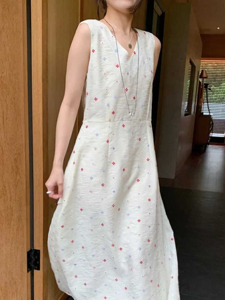 Stunning Floral V-ne Vest Dr Womens Summer Faion Tea Break Long Skirt Ele Sle Commute Single Piece No SveT260314