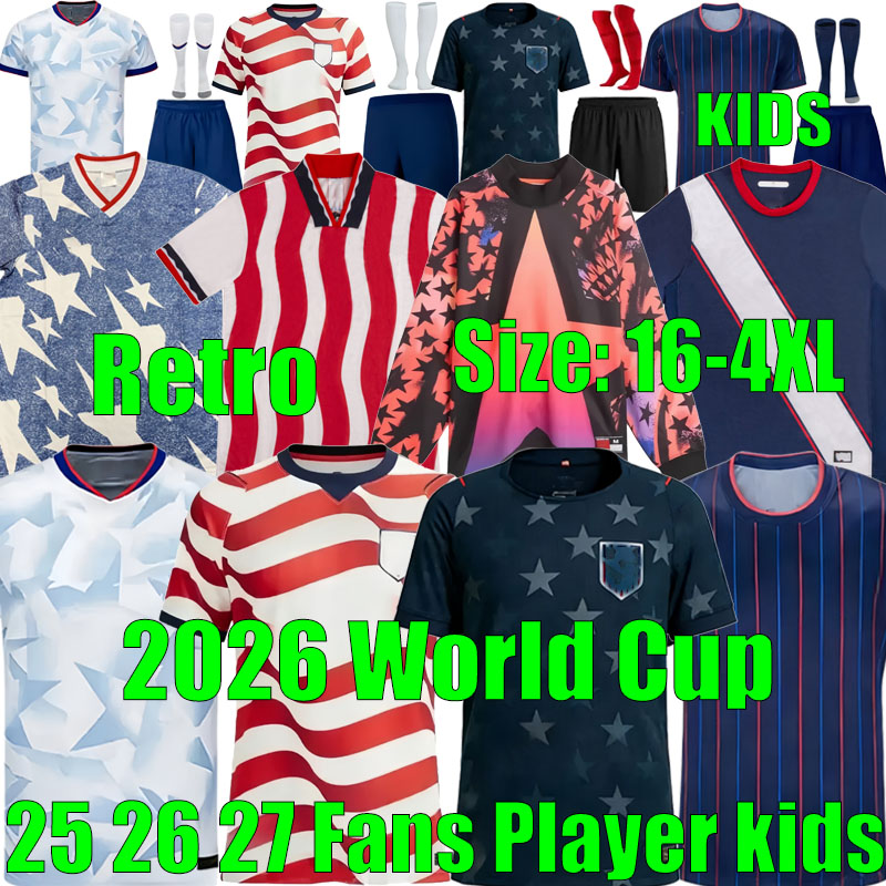 PULISIC 2026 USAS World Cup Soccer Jerseys BALOGUN AARONSON WRIGHT 25 26 27 America Football Shirt United States Camisetas Dempsey LALAS USMNT Men kids Kits USA Retro
