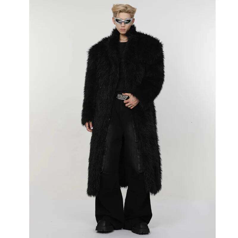 Men's winter artificial mink long over the knee fox fur wool fashion plush trench coat Z260313