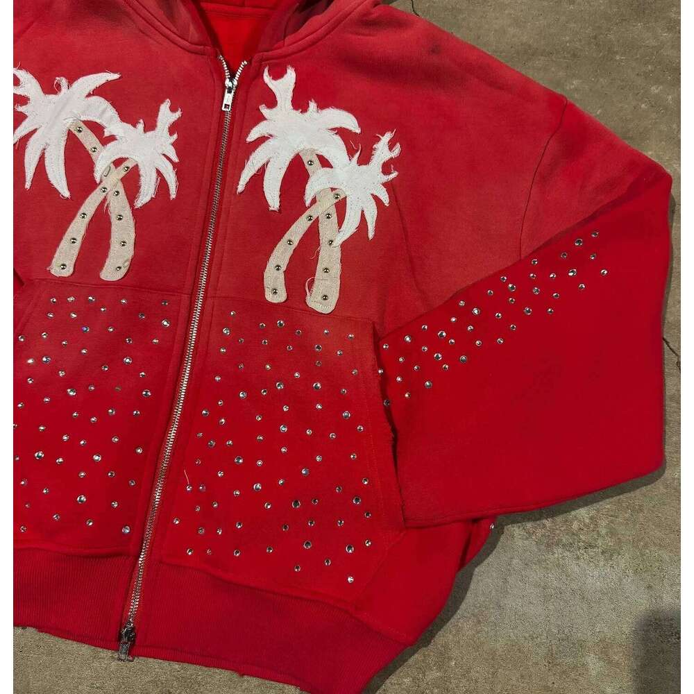 America Harajuku Palm Tree Letter Embroidery Loose Hoodie Y2k Hip Hop Fashion Sequin Splice Women Sweatshirt Street Men Clothing Z260314