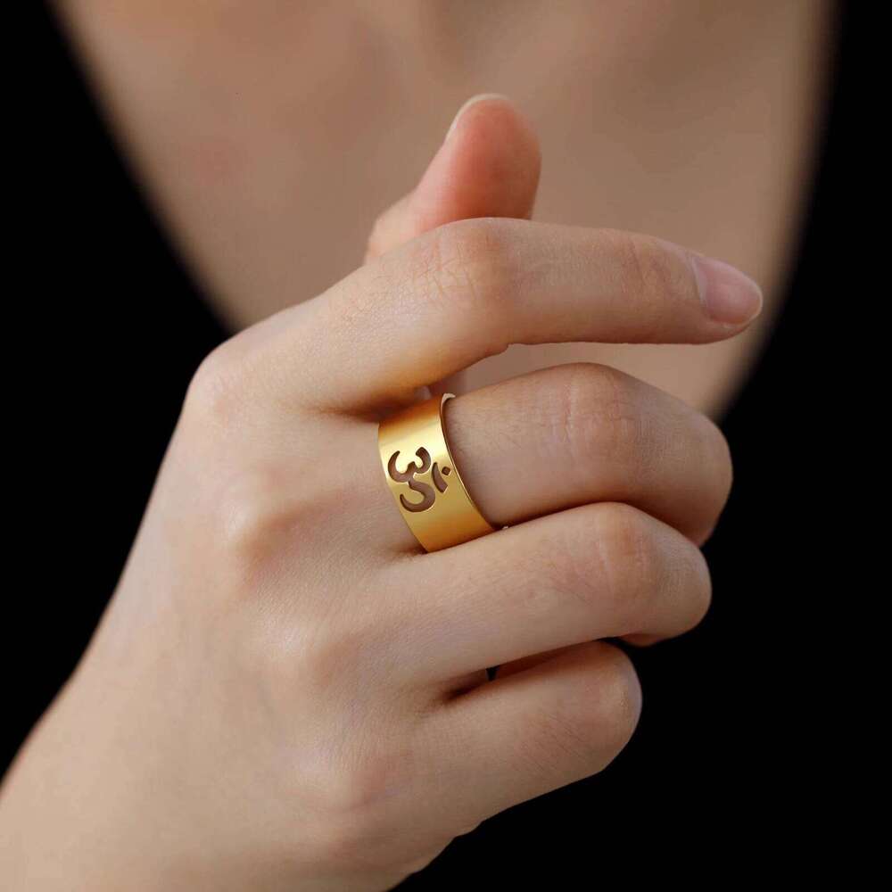LIKGREAT Buddhism Indian Yoga Om Symbol Rings for Women Stainless Steel Supernatural Religious Talisman Amulet Jewelry Gifts New H260312