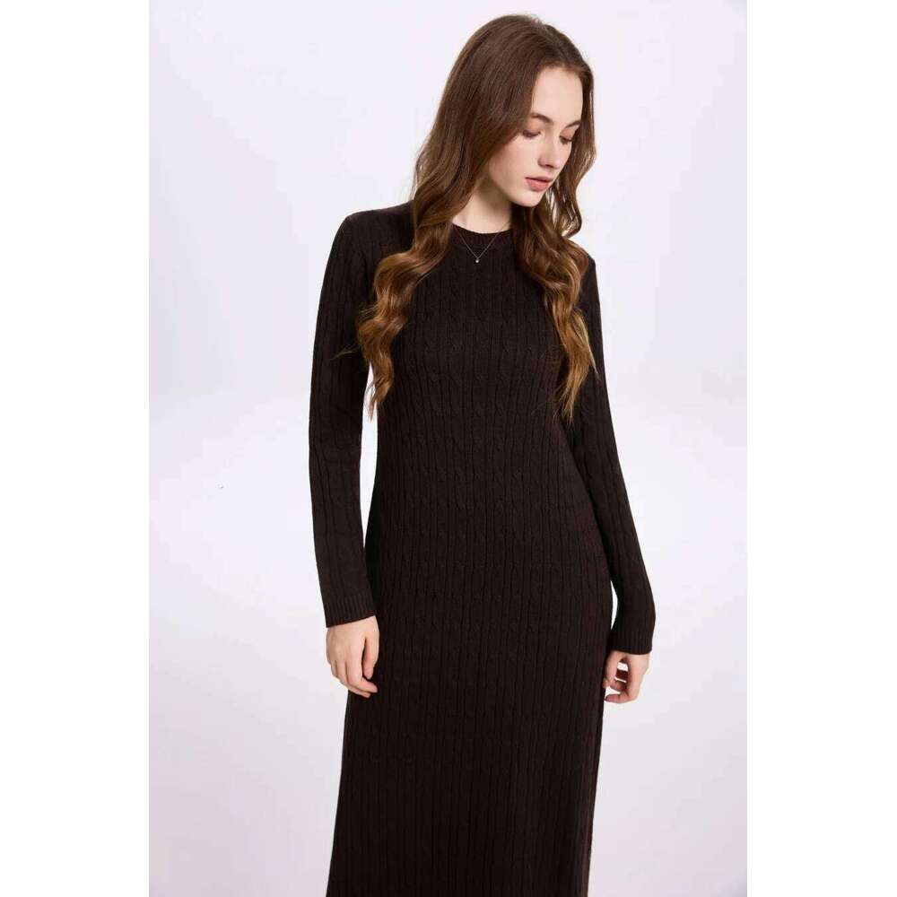 AS AW2025 cable knitting maxi dress soft Sweater round neck woman clothes with buttons Z260313