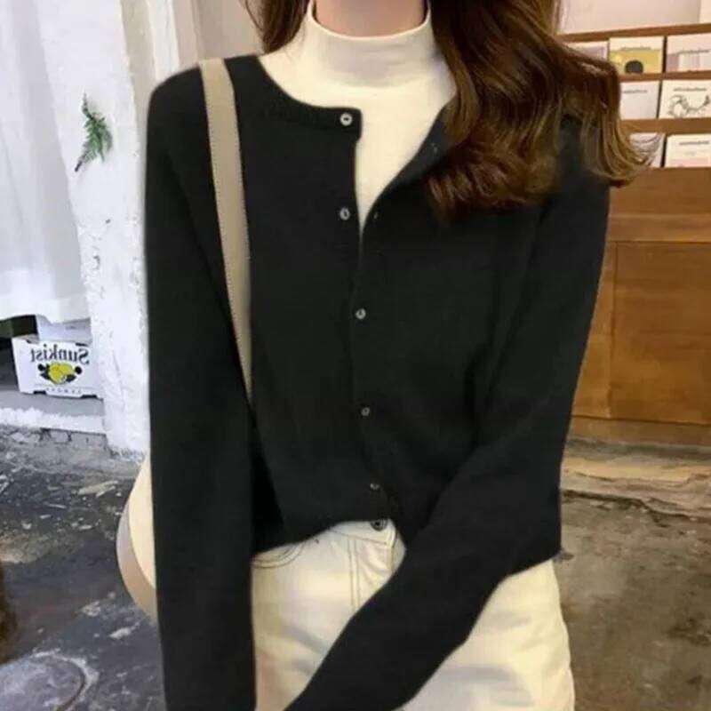 Xpqbb Single-Breasted Sweater For Women Autumn Winter Casual Soft Waxy Knitting Cardigan Solid Long Sleeve Round Collar Knitwear Z260313